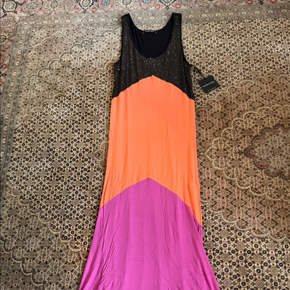 Vibrant Orange and Pink Maxi Dress